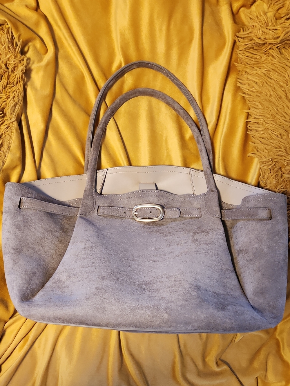 Large Buckle Faux Suede Tote
